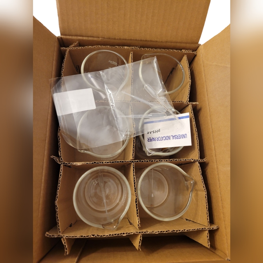 Okulab Heavy Duty Glass Beaker Set of 6,with universal testing paper and dropper